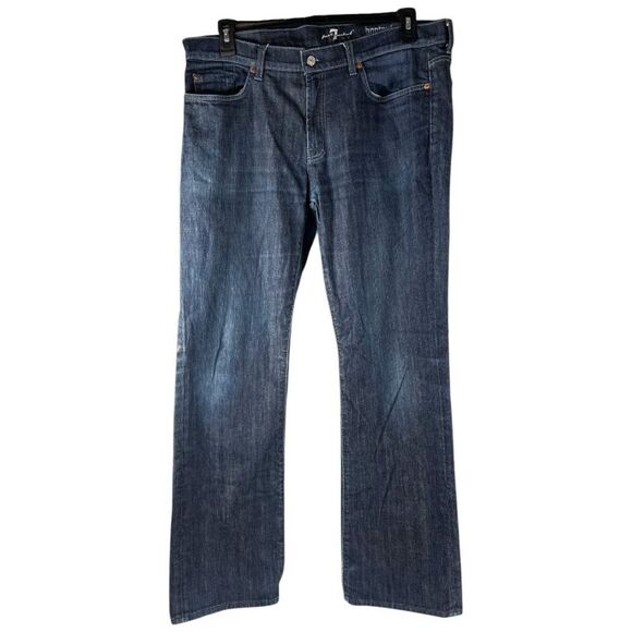 7 For All Mankind Boot Cut Men’s Size 38/35 dark wash distressed Denim Jeans - Picture 1 of 9